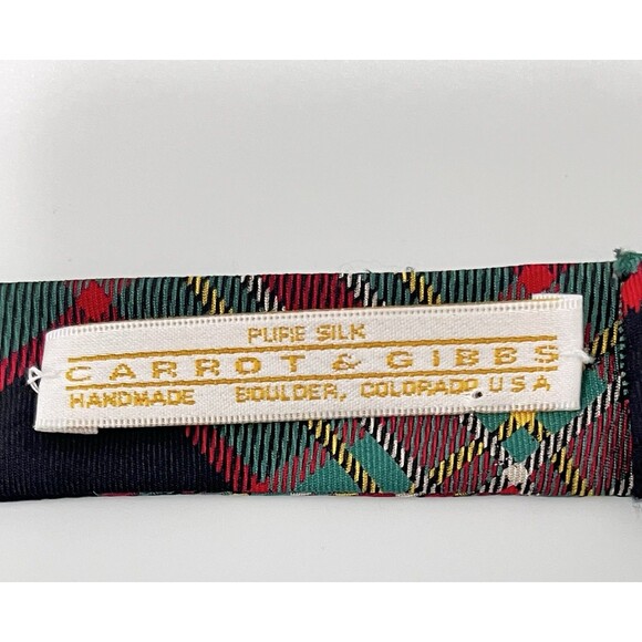 Carrot And Gibbs Green Tartan Plaid  100% Silk USA Bow Tie Multi Color Handmade - Picture 4 of 4